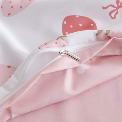 Lanqinglv Bettwäsche 135x200 Rosa Weiß Erdbeeren Herzen Schleifen – Ansicht 6
