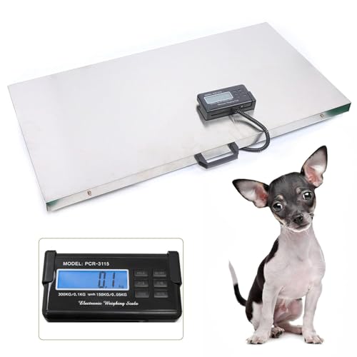 Báscula digital para mascotas, 300 kg, acero inoxidable, báscula grande y robusta, tres unidades de pesaje con pantalla LCD para clínicas de animales