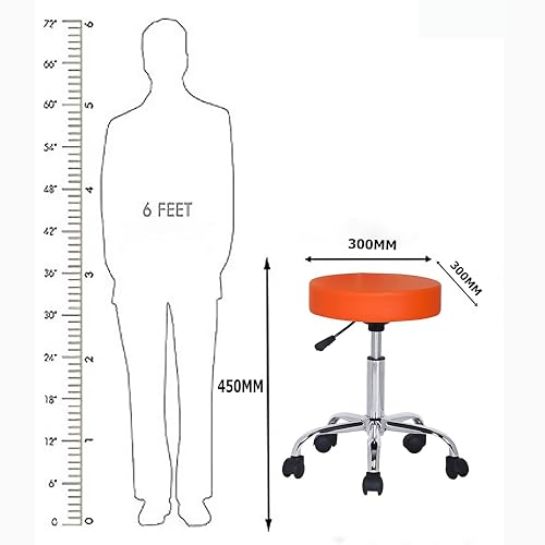 Image of NGFC Doctor Stool with Adjustable Height, Wheels and Bonded Leather Upholstery, Sitting Stools for Doctor /Kitchen /Office /Chair /Cafe /Cafeteria (Orange)