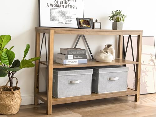 Image of StorageWorks Fabric Storage Bins with Lid, Decorative Storage Boxes for Shelves, Stackable Closet Organizer Basket with Handles, Large, Gray, 2-Pack