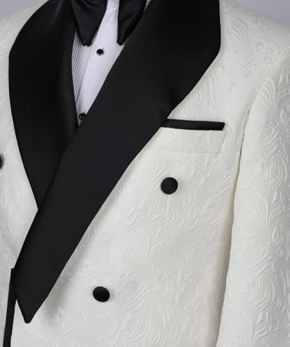 Men's White Jacquard Tuxedo Blazer with Black Satin Shawl Lapel Wedding, Prom, Gala, Dinner, or Stage3