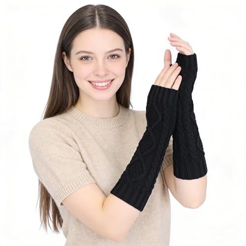 Handwärmer Fingerlose Gestrickt Armwärmer Halbfinger Winterhandschuhe Handgelenk Arm Pulswärmer Fäustlinge Handgelenkwärmer Rhombus Muster Armstulpen Strickhandschuhe für Damen Mädchen