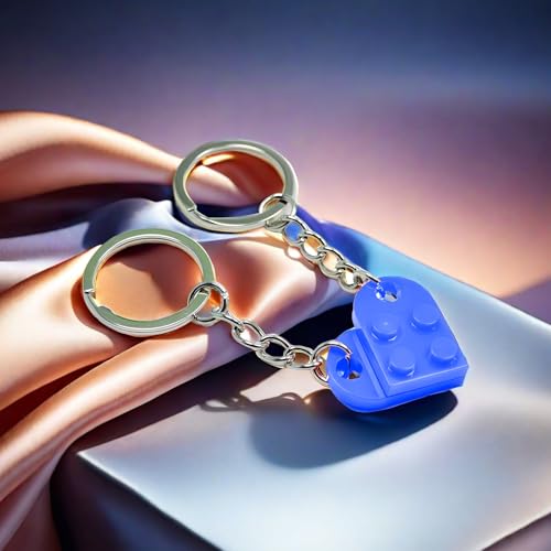 Image of Heart Keychains Matching Brick Keychain for Couples Keychain Heart Building Block Keychain for Boyfriend Girlfriend