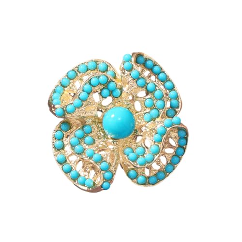 Image of Baroque Turquoise Bead Brooch Pin for Women Men Gold Tone Fashion Blue Birthstone Geometric Filigree Brooches Lapel Pins Dainty Dress Accessories Birthday Anniversary Jewelry Gift