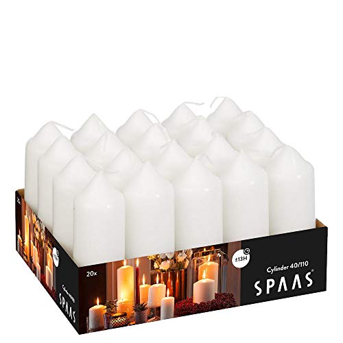 Spaas Plateau de 20 Bougies Pilier Non Parfumées 38/110 mm, 13 Heures, Blanc