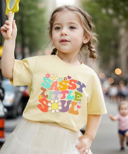 Image of Toddler Girls T Shirts Sassy Little Soul Graphic Short Sleeve Shirts 2-7 Years Cotton Baby Girl Retro Daisy Tees Clothes