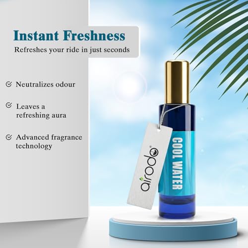 Image of Airodo Cool Water Air Freshener Spray With Hanging Card| 200 + Sprays, Long Lasting | Luxury Air Freshener For Air Interior| Air perfume(30ml,Pack of 1)
