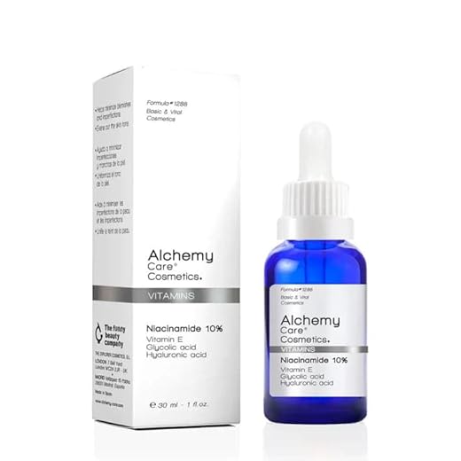 ALCHEMY CARE COSMETICS Niacinamide 10%, Serum contra el Acné con Niacinamide, Vitamina E, Ácido Hialurónico y Ácido glicólico, Trata el Acné, 30 ml
