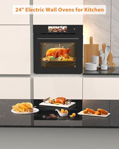 24In Built-in Steam Oven,70L Electric Wall Oven with TFT Display & Air Fry,1℃ Precision,108 Menus,Enamel Cavity
