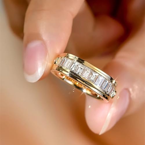 Fashion Gold Color Proposal Ring Bridal Wedding Band Jewelry with Brilliant Cubic Zirconia - Main Image