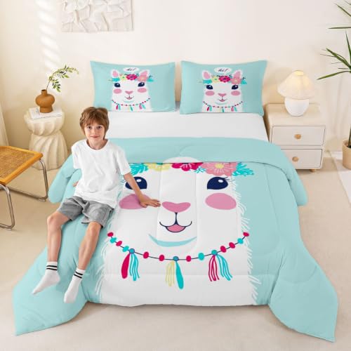 Image of Feelyou Girls Cute Llama Comforter Cartoon Comforter Set Full Size