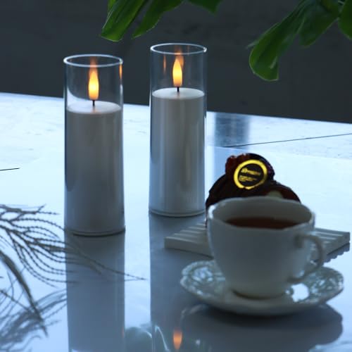 Image of CANDLE CHOICE Indoor Outdoor Flameless Candles with Timer Waterproof Realistic Flickering Battery Operated Pillar LED Lights with Acrylic Shell Wedding Party Christmas Decorations 6 Pack 2 inchx6 inch Clear