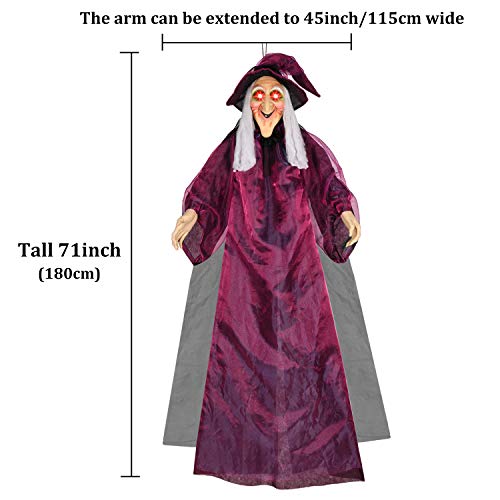 Ayogu1 71" Hanging Talking Witch, Animated Witch Indoor Outdoor Halloween Decoration, Large Life-Size Halloween Decor Prop #TOP1