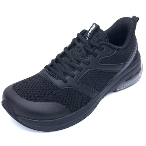 Image of QAUPPE Mens Walking Shoes Wide Toe Box Sneakers Arch Support Orthotic Shoes for Plantar Fasciitis Heel Pain Relief Black US 11