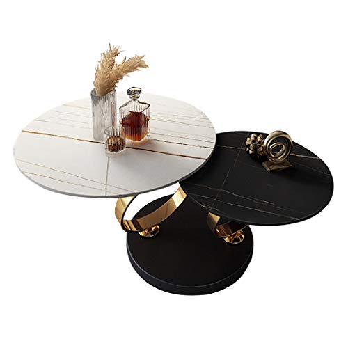 Side Table Modern Iron Art Round Coffee Accent Table Living Room Side Table End Table Bedside Table 2 Rockboards, 31x18 + 22x17 inches