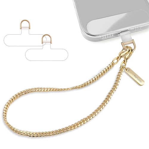 WaiYukllic Phone Charm Strap Metal Chain Wristlet for iPhone case Hands-Free Phone Wrist Strap with 2 Tether Tabs Anti Theft strap for Women & Girls Travelling & Parties(Gold)