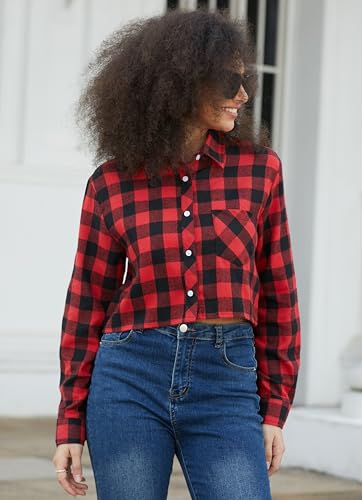 Image of SANGTREE Girls & Women's Long Sleeve Flannel Plaid Shirt Button Down Shirts, 3 Months - US 2XL