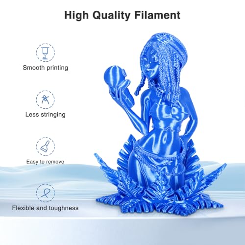 Image of Silk Blue PLA Filament 1.75mm 1kg(2.2lbs), Rapid Shiny 3D Printer Filament PLA for Fast Printing, Low Warp & Clog-Free, Dimensional Accuracy + /- 0.03mm Fits for FDM 3D Printers