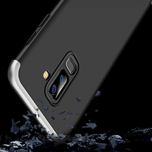 Isadenser For Samsung Galaxy J8 2018 Case Ultra Slim 2 In 1 Shockproof 360°Full Body Front Back Hard Pc Plastic Anti-Scratch Cover Compatible With Samsung Galaxy J8 2018,2In1 Pc - Silver + Black #TOP3