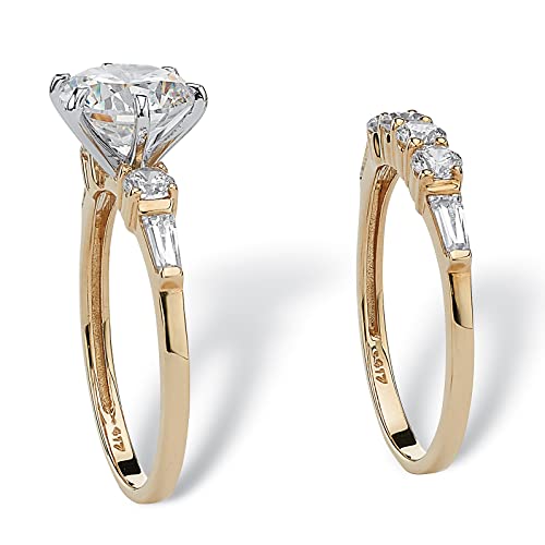 10K Yellow Gold Round Cubic Zirconia Bridal Ring Set2
