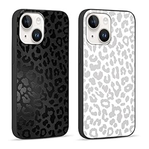 2 Pack Cute Cheetah Print for Apple iPhone 13/14 6.1″ Phone Case,Luxury Leopard Pattern Design Cases Soft Silicone Slim TPU Shockproof Protective Bumper Cover for Women Girls-Black & White