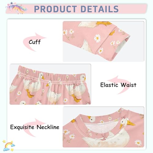ALAZA Duck Bow Flower Blossom Pajamas Long Sleeve Sleepwear 2-Piece Pajama Set4