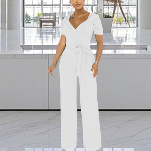 PaladMom Womens Elegant Plus Size Jumpsuits Sexy Back zipper Short Sleeve Mid Waist Wide Leg Straight Rompers4