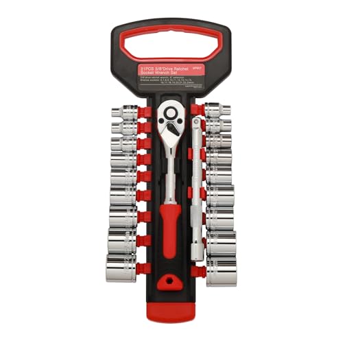 Mayouko Lot de 21 clés à douille à cliquet 3/8, jeu de douilles avec douilles peu profondes, 6-24 mm, barre d'extension de 15,2 cm, standard, 72 dents à dégagement rapide, poignée à cliquet
