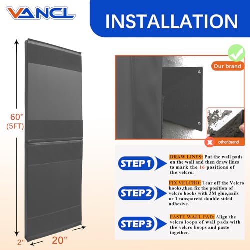 VANCL Protection Wall Pads 2\" Thick Wall Padding for Gym Padding High Density Wall Pads for Behavioral Treatment Room, Waterproof Durable Basketball Wall Mats for Safety, Grey [1 Pack] - Thumbnail 2