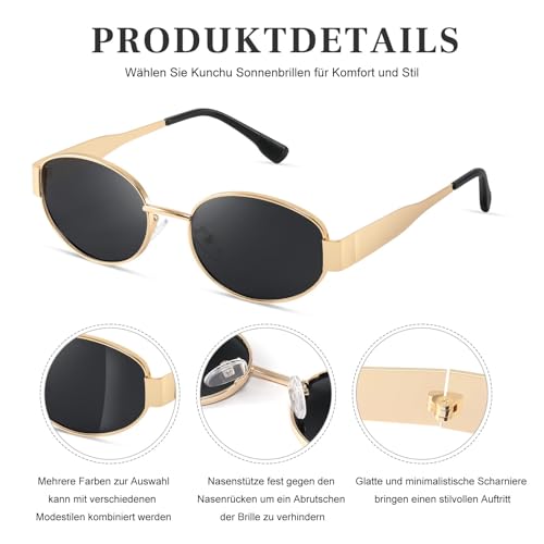 Detaillierter Blick auf flexible Bügel und Nasenpads der trendy kunchu Unisex-Sonnenbrille in Gold