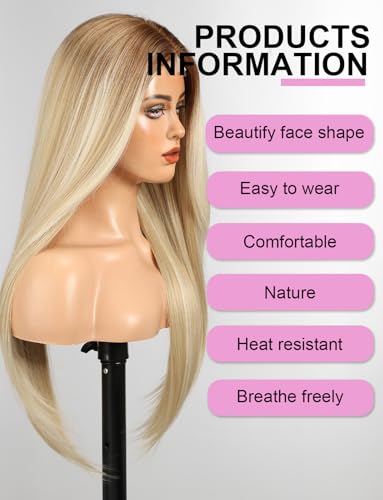 WOKESTAR Long Wigs for Women Synthetic Heat Resistant Hair with Fringe Natural Wigs for Daily Use Blonde Color - Image 2