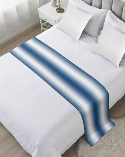 Yukro Gradient Bed Runner Scarf, Lake Blue Gradient Countryside Farmhouse Abstract King Bed Scarf Runner, No Fading Decorative Bedding Scarf for Bedroom Hotels Homes and Guestrooms
