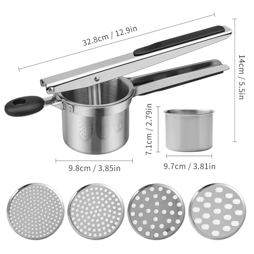 Kartoffelpresse aus Edelstahl, robuste Obstpresse und Gemüsepresse, Babynahrung Püree-Maker, leicht zu reinigen, spülmaschinenfest, Küchenwerkzeug