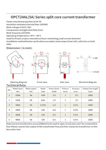 Transformador de corriente pinza OPCT24AL 100A 200A 300A 400A para cuadros de distribucion 2