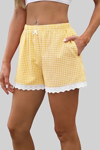 Image of Boxer Shorts for Women Pajama Gingham Shorts Casual Lounge Sleep Plaid Y2K Beach Bottoms for 2026 Summer