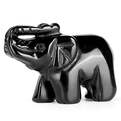 Figura Decorativa Elefante de Cristal Obsidiana Negra 2"