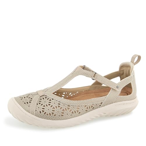 Image of JBU Women's Daffodil Comfortable Adjustable Casual T-Strap Memory Foam APMA Accepted Mary Jane Walking Flat