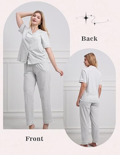 Image of NAP BOUND 100% Cotton Women's Pajama Sets Short Sleeve Button Down Soft Pjs 2 Piece Lounge Set with Pocket Nightwear XS-XXL