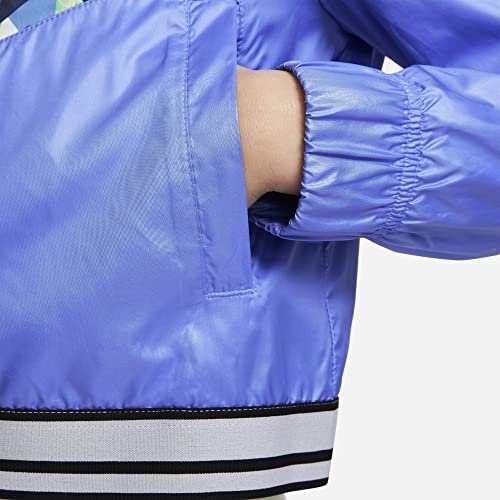Nike Sportswear Windrunner Big Kids’ (Girls’) Printed Jacket (Large, Royal Pulse/Orange Chalk)