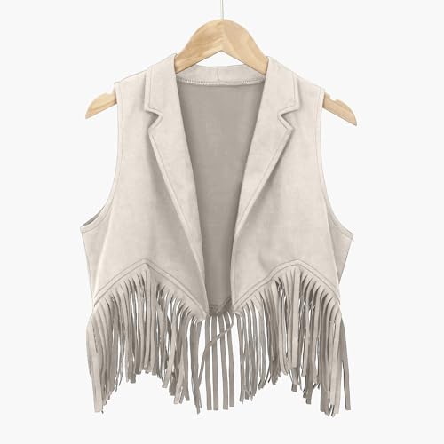 Kids Sleeveless Vest Faux Suede Western Cowboy Cowgirl Fringe Tassel Waistcoat Jacket Open Front Party Dress Up2