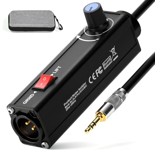 AUX to XLR Isolation Box, 3.5mm TRS to 3-Pin XLR Hum Eliminator with Volume Control, Built-in Audio...
