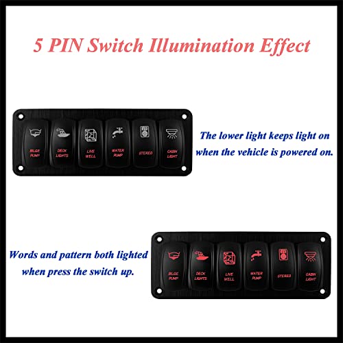 Image of 6 Way Customizable Red Marine Boat Rocker Switch Panel with Aluminum Mounting Housing Pre-Wired Toggle Switch Panel for Car Truck Jeep Van Lorry Pickup RZR Dash Waterproof 12V 24V