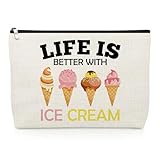 Ice Cream Makeup Bag Summer Themed Gifts Ice Cream Lover Gifts for Women Daughter Sister Best Friend Vacation Trip Presents Cosmetic Bag Christmas Birthday Presents for Dessert Lover Travel Pouch