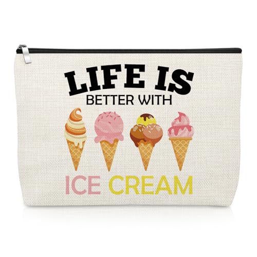Ice Cream Makeup Bag Summer Themed Gifts Ice Cream Lover Gifts for Women Daughter Sister Best Friend Vacation Trip Presents Cosmetic Bag Christmas Birthday Presents for Dessert Lover Travel Pouch