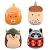 Squishmallows Original 5in Harvest 4 Pack–Hans Hedgehog Mac Acorn Misha Candle Rocky Raccoon–Official Jazwares Plush Little Amazon Exclusive