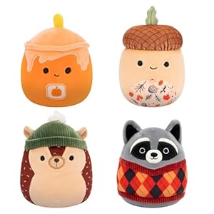 Squishmallows Original 5in Harvest 4 Pack–Hans Hedgehog Mac Acorn Misha Candle Rocky Raccoon–Official Jazwares Plush Little Amazon Exclusive