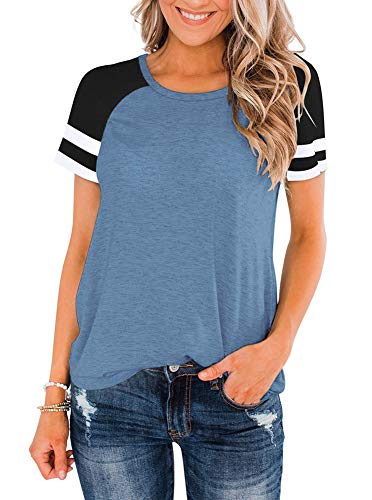 ihot Tee Shirt Blouse Tops Femme Casual Loose Manches Courtes, T-Shirt Graphic Gym Workout Loose Tops,Bleu Clair,X-Large Cover