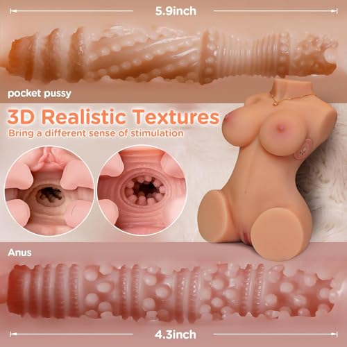 Image of Vibrating Sex Doll Male Masturbator - Realistic Sucking Sex Doll Torso Pocket Pussy Automatic Male Masturbator with Vagina Anal Big Breasts Adult Sex Toys Pleasure for Men Masturbation