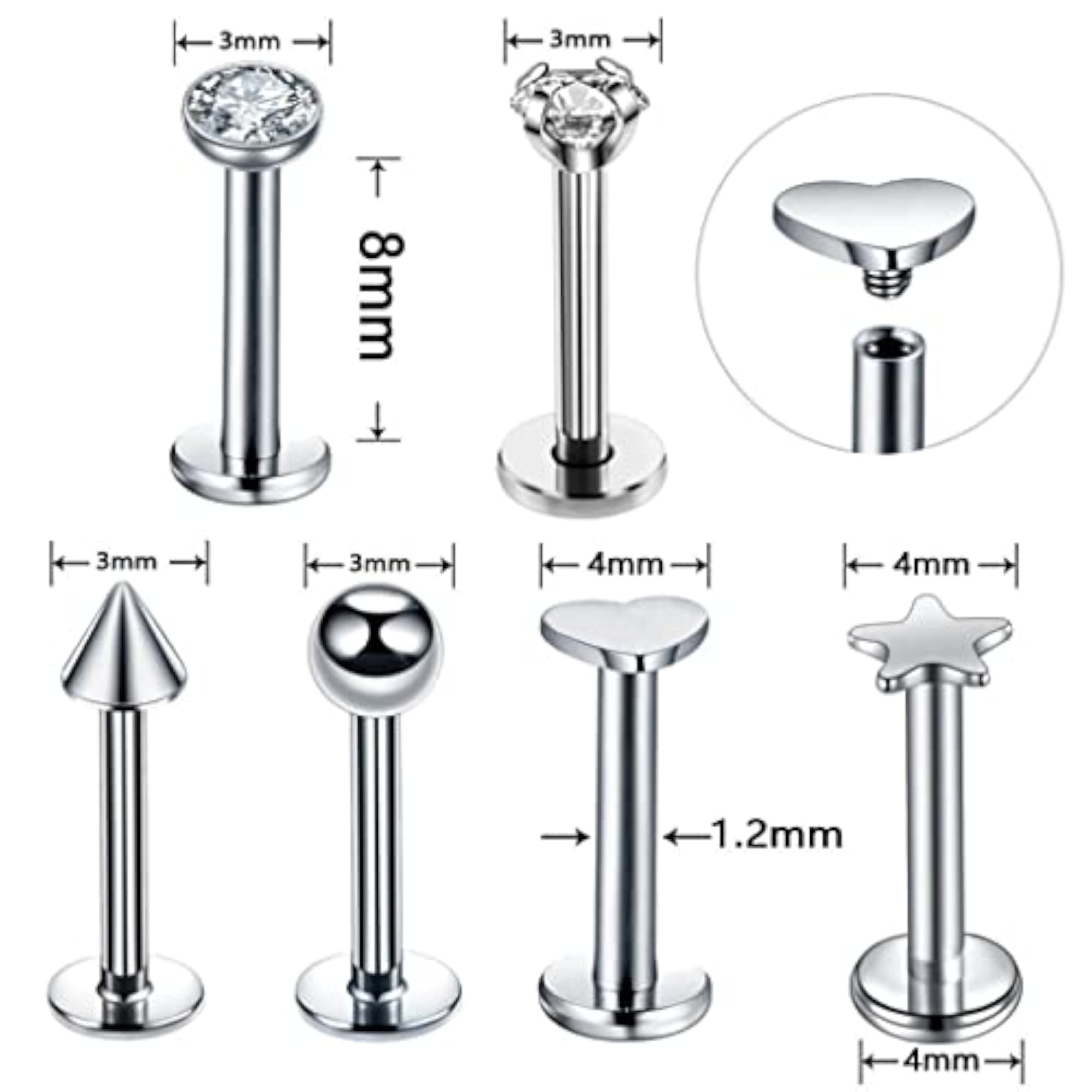 16G Steel Lip Bar Labret Lip Rings Tragus Stud