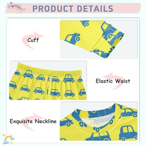 Pajama Sets Long Sleeve Blue Cars on Yellow Soft Comfy Sleepwear 2 Piece PJS 3-8T4